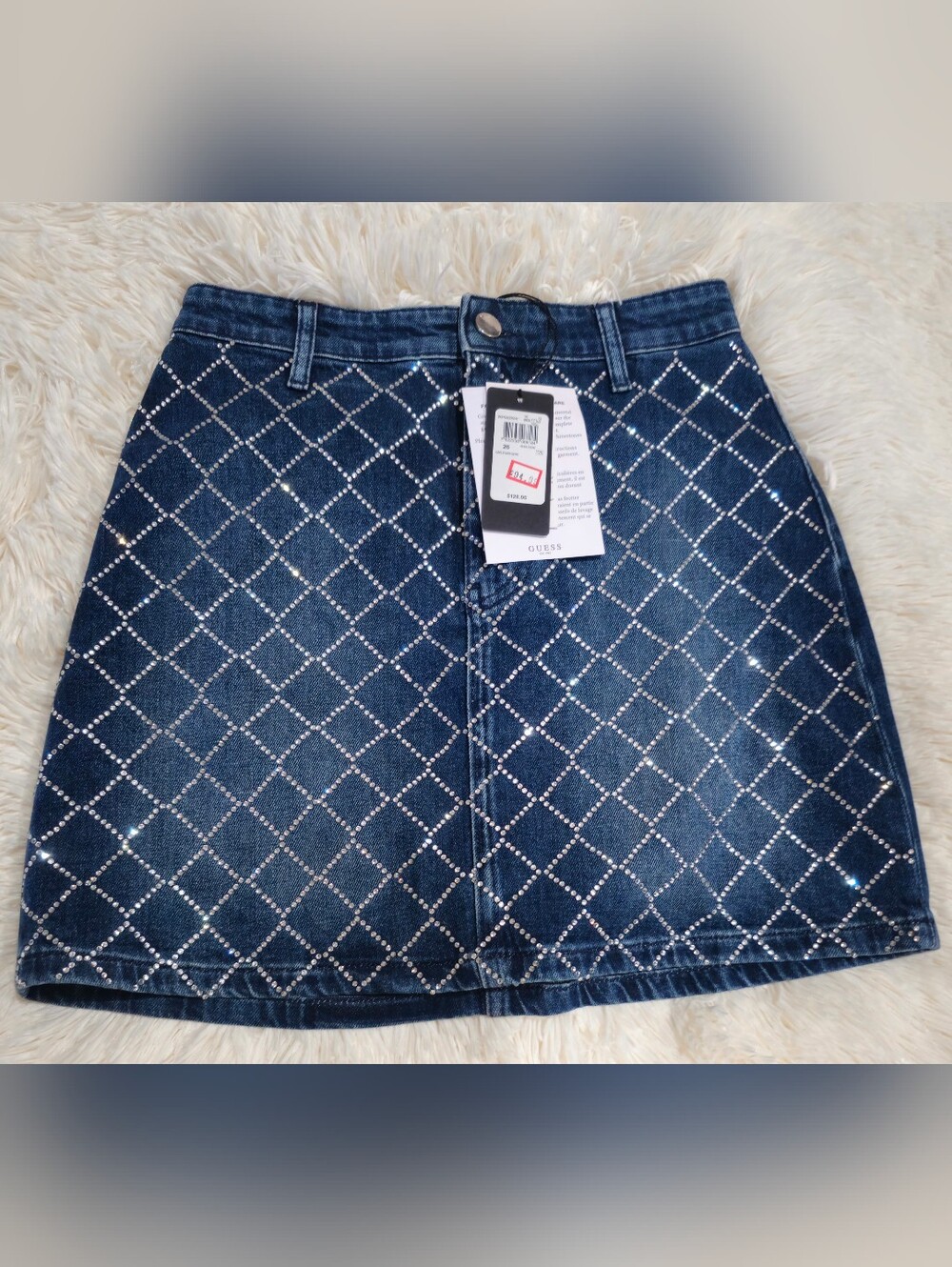 GUESS Women's Dark Blue Embellished Denim Mini Skirt